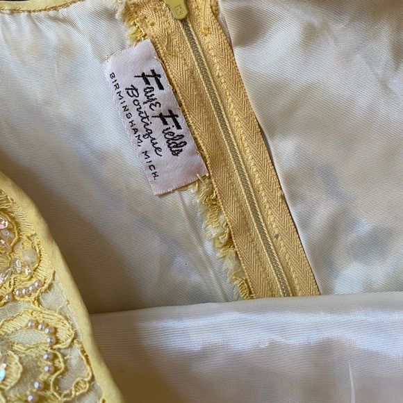 Vintage 60s Silk Dress Green Chartreuse Cocktail Party Shantung Beaded Large - Picture 3 of 5